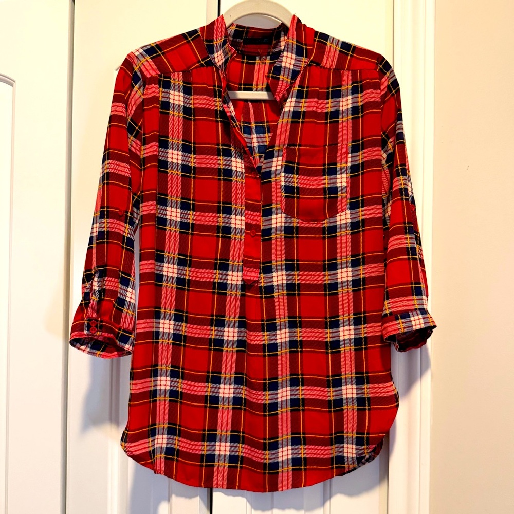 Cals, Red Plaid 3/4 Sleeve, Size Small